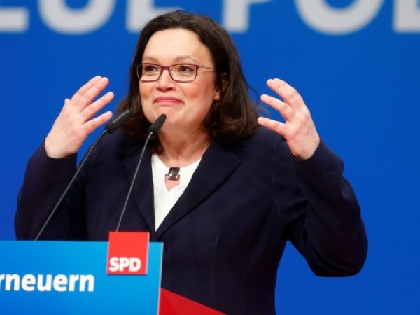 Андреа Налес, лидерката на Германската социалдемократическа партия, която влиза в