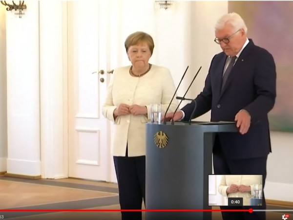 Германският канцлер Ангела Меркел беше видяна днес да трепери до