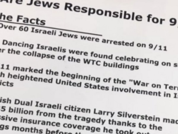 Антисемитски листовки с текст за това, че евреите и Израел