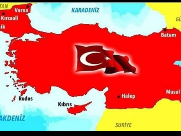 Карта на Турция, обхващаща територии и от България, се появи