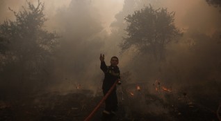 Гръцките власти които се борят с голям горски пожар вторият