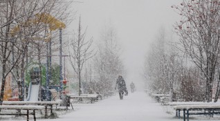 Жена върви в парк в руския град Подолск сред падналия