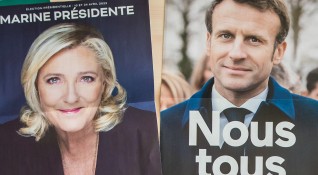 Френският президент Еманюел Макрон и крайнодясната кандидатка Марин Льо Пен