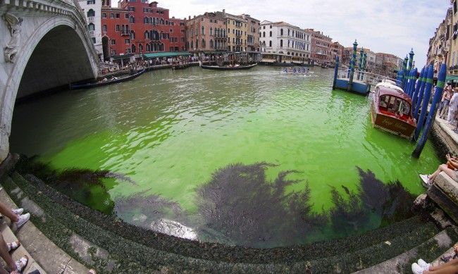 Каналите на Венеция позеленяха, но никой не знае защо 